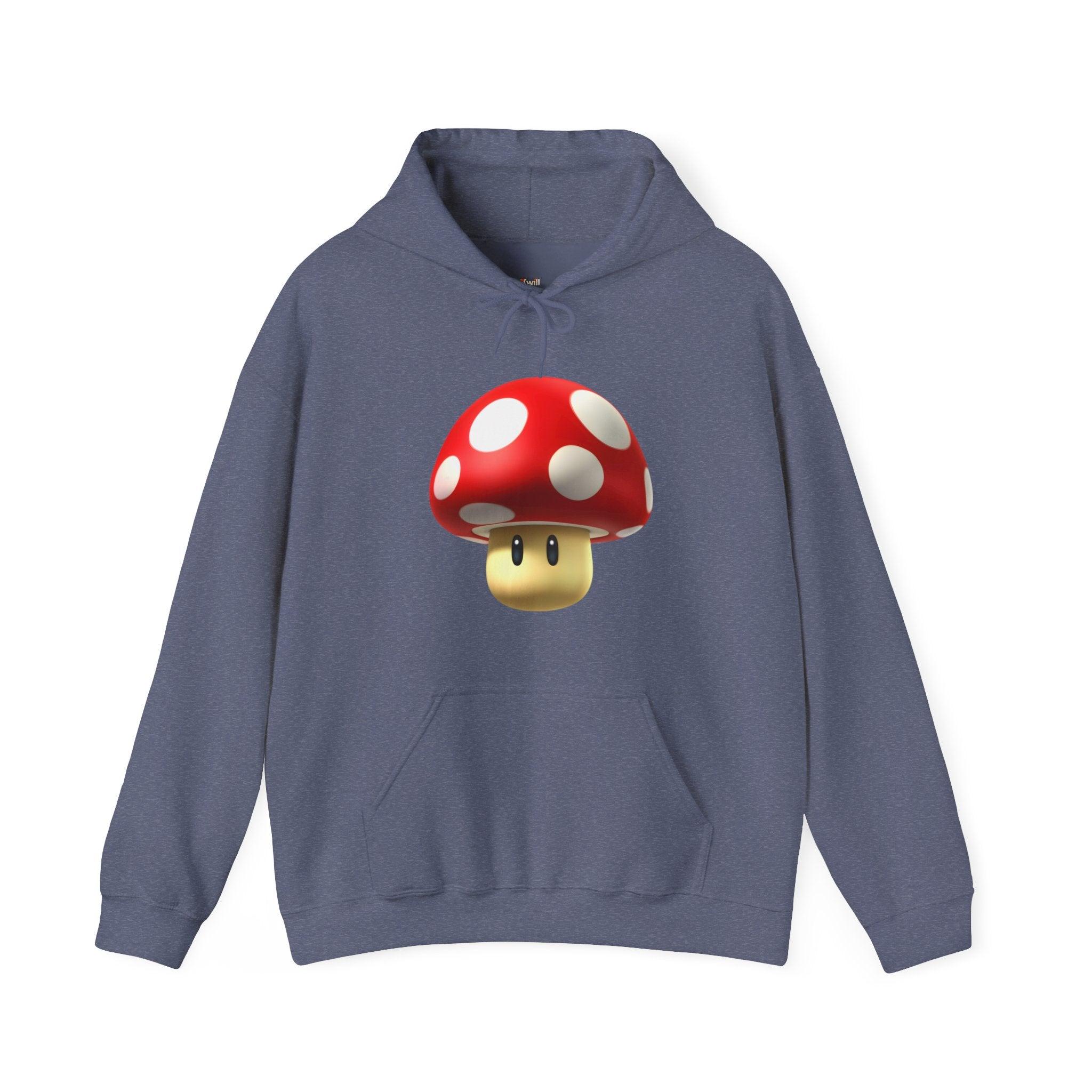 Mario Power-Up Mushroom Hoodie | Heather Navy Twill Tees